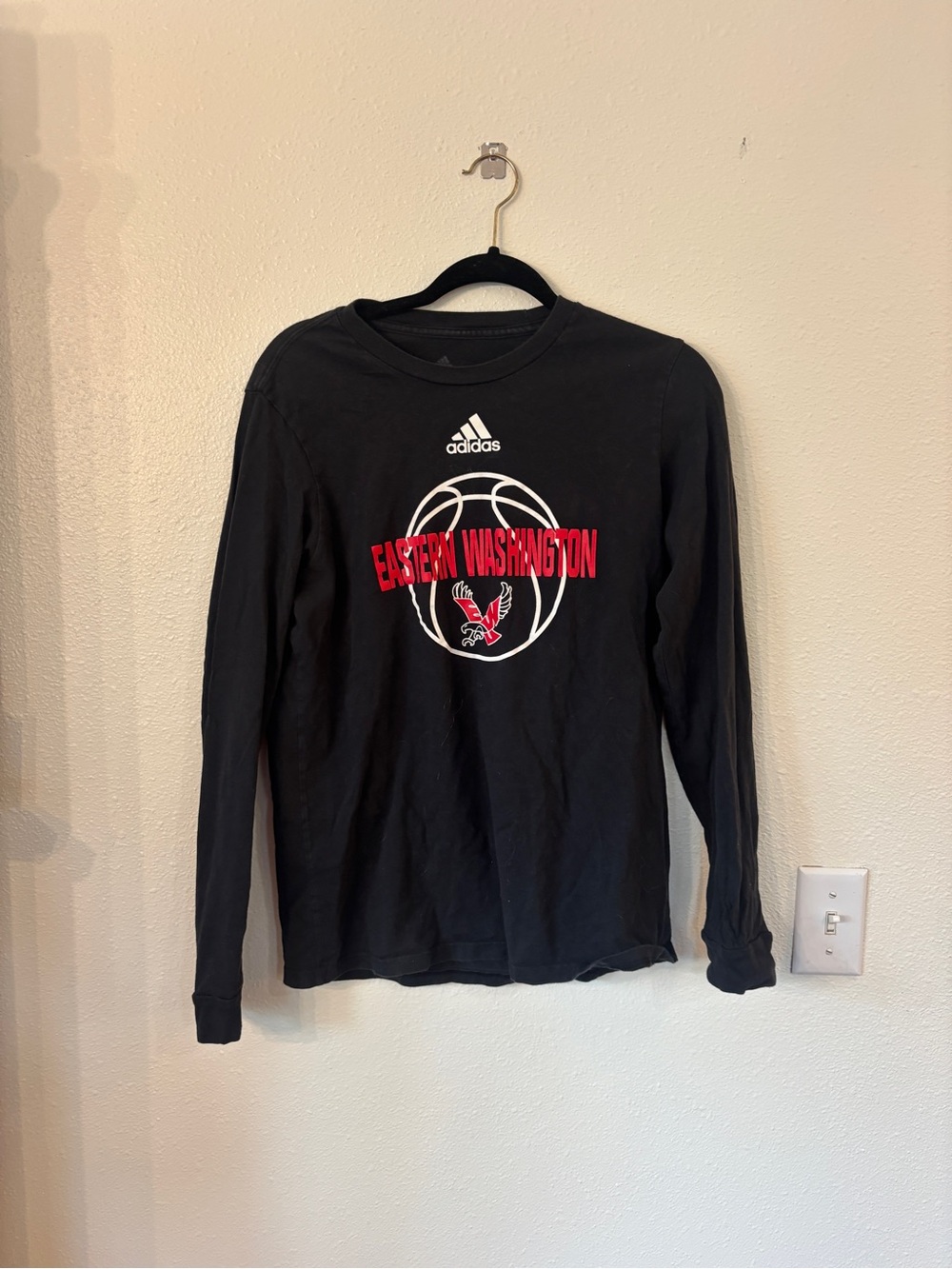 adidas Black Long Sleeve Eastern Washington Basketball Shirt